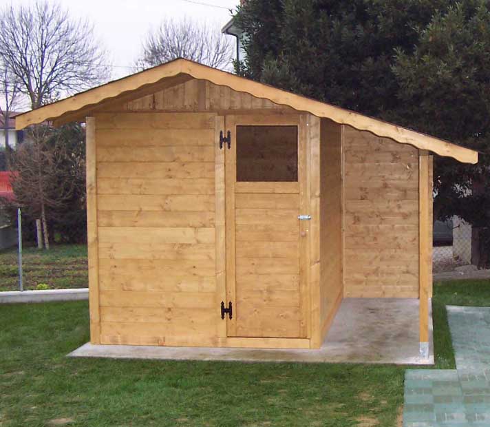 Casetta da giardino in legno 2x2,5 con tettoia laterale