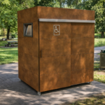 Bagno in alluminio con finitura corten per disabili