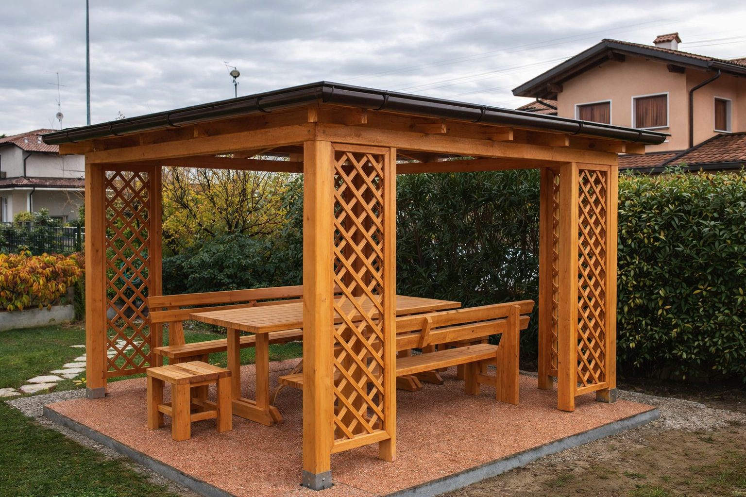gazebo da giardino panche tavolo grigliati