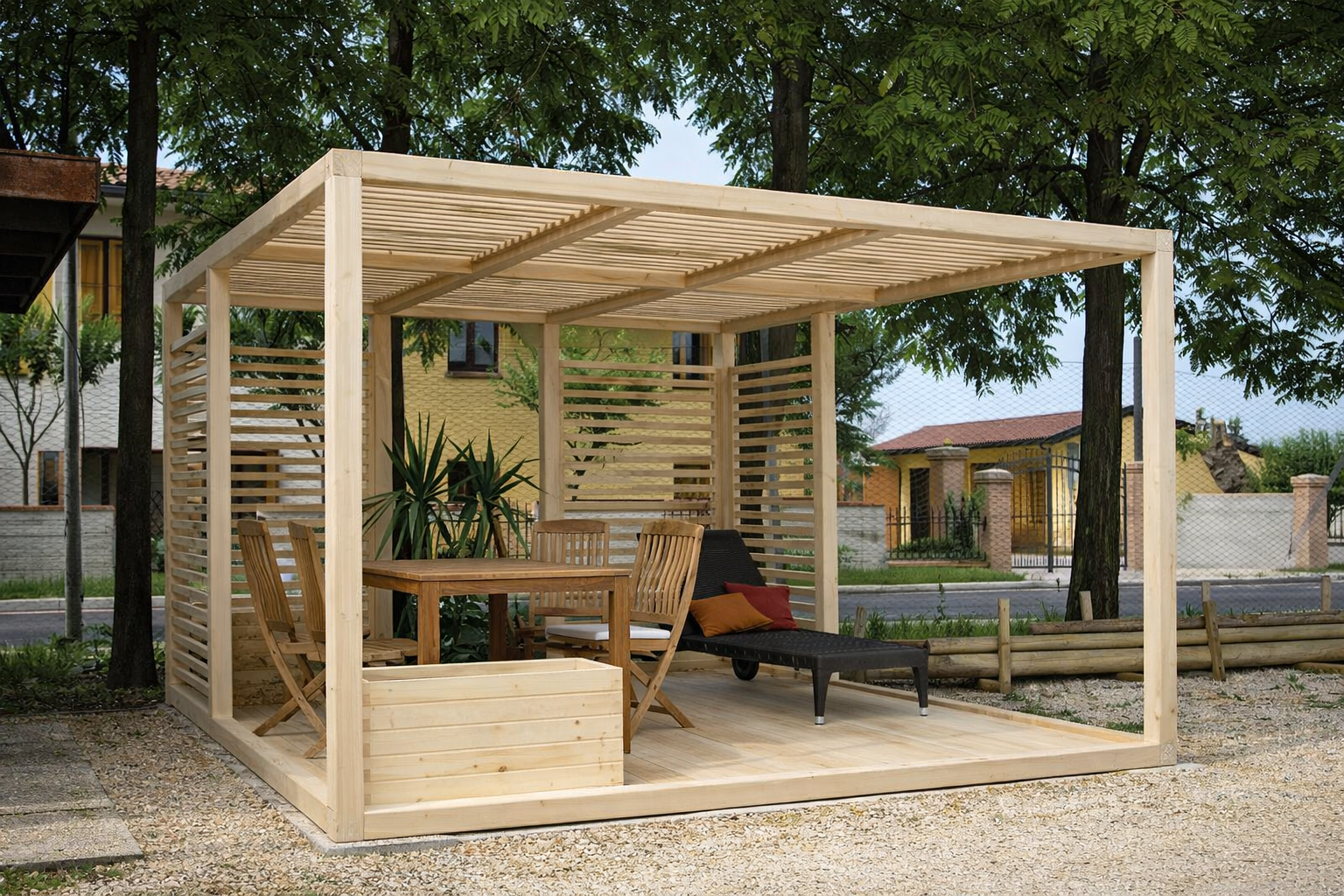 gazebo in legno sdraio relax giardino spiaggia
