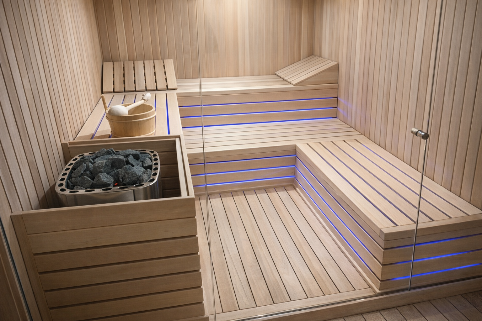 interni sauna panche stufa