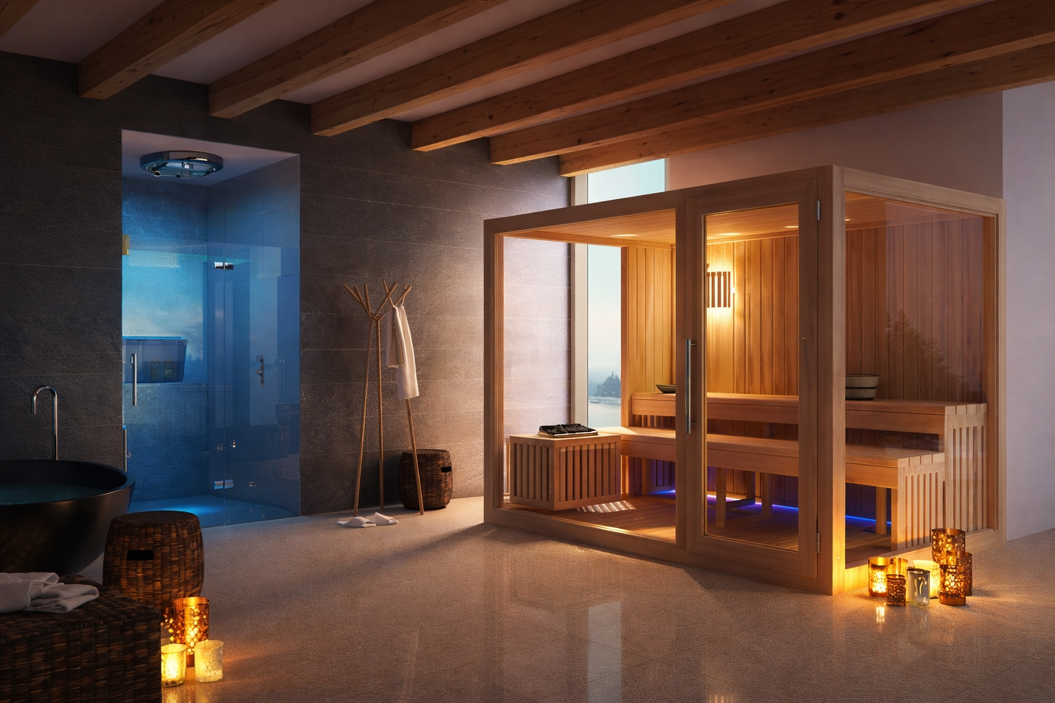 centro benessere dentro casa vetrate panoramiche