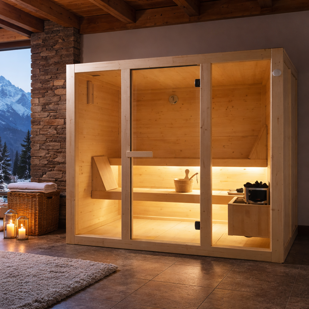 sauna dentro casa panoramica semplice
