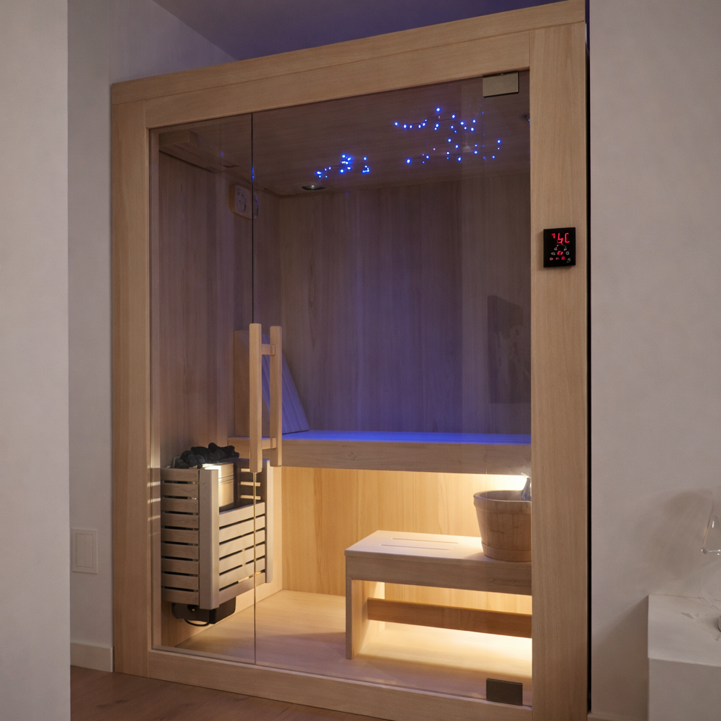 sauna panca muro vetrata