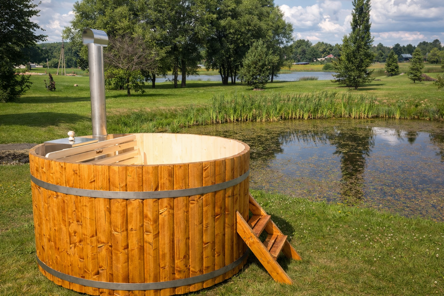 acqua calda vasca in legno montagna lago